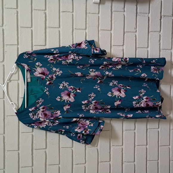 Belongsci Blue Floral Bell Sleeve Lined Dress. Size XL NWT - Picture 1 of 9